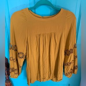 Boho embroidery Mustard Yellow shirt
